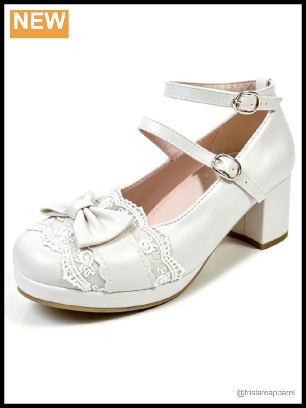 Platform Mary Jane Heels Block Heel Bow Lace Ankle Strap Pumps